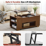 Redkey Lift Top Coffee Table -Fluted Wood Center Table with Hidden Compartment and Storage Shelf- Lift Tabletop for Home Living Room Office - Walnut Redkey