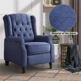 CANMOV Push Back Recliner Chair,Accent Chair, Mid Century Wingback Recliner, Fabric Push Back Recliner Chair Single Armchair Sofa with Rivet Decoration, Button-Tufted Back for Living Room,Dark Blue CANMOV