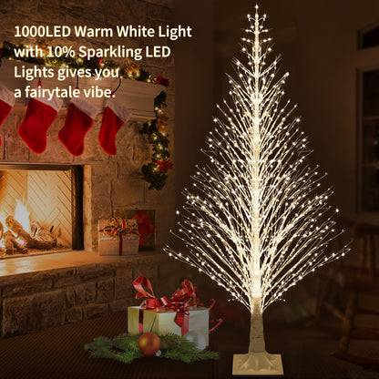 IJG 7FT Lighted Birch Tree 1000 LED Warm White Lights with Twinkle Lights，LED Artificial Tree Light for Indoor Outdoor Home Festival Wedding Party Christmas Decorations