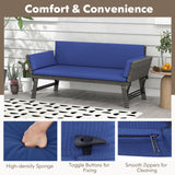 Tangkula Outdoor Convertible Sofa Daybed with Adjustable Armrests, PE Rattan Patio Couch Furniture with Thick Cushions, for Porch, Balcony, Backyard, Poolside (Navy) Tangkula