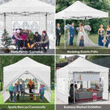 Tooluck 10x10 Pop up Canopy Commercial Heavy Duty Canopy Tent with 4 sidewalls Easy Up Outdoor Party Tent Instant Canopy All Season Windproof & Waterproof Gazebo with Roller Bag,White(Frame Thickened) Tooluck