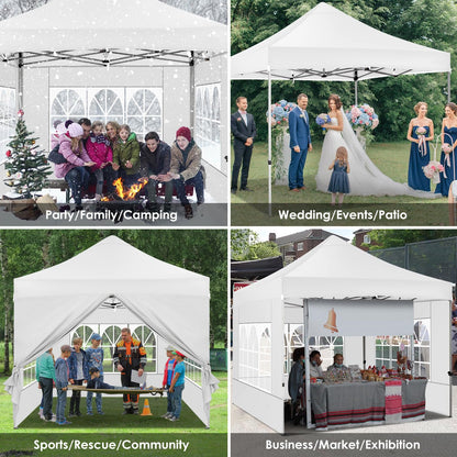 Tooluck 10x10 Pop up Canopy Commercial Heavy Duty Canopy Tent with 4 sidewalls Easy Up Outdoor Party Tent Instant Canopy All Season Windproof & Waterproof Gazebo with Roller Bag,White(Frame Thickened)