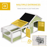 PawHut Rabbit Hutch, Outdoor Rabbit Cage or Guinea Pig Cage with Asphalt Roof, Handle, Wheels, 64 Inch Wooden Bunny Cage for Small Animals, Multicolor PawHut
