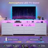 HAUOMS TV Stand Dresser for 65 Inch TV, 63" W Dresser with LED Lights & Charging Station, White Long Dresser with 12 Fabric Drawers, Entertainment Center with Shelves,for Living Room HAUOMS