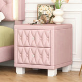 Merax Nightstand with Storage Drawers, Upholstered Velvet Bedside End Table for Small Bedroom, Pink Merax
