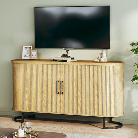 HUAHUU Sideboard Buffet Cabinet with Storage, 54.3" Fluted Tambour, Adjustable Shelves, Mid Century Modern Console for Living Room Kitchen HUAHUU