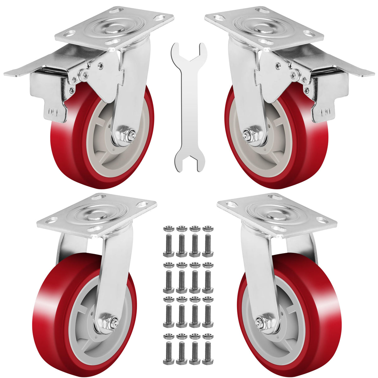 Castrek 6 Inch Heavy Duty Casters Set of 4, Lockable Plate Caster Wheels with Brakes Scratch Resistant & 360 Degree Rotatable, 6000 lbs Load Capacity - Ideal for Any Floor (2 x Swivel & 2 x Brakes) Castrek
