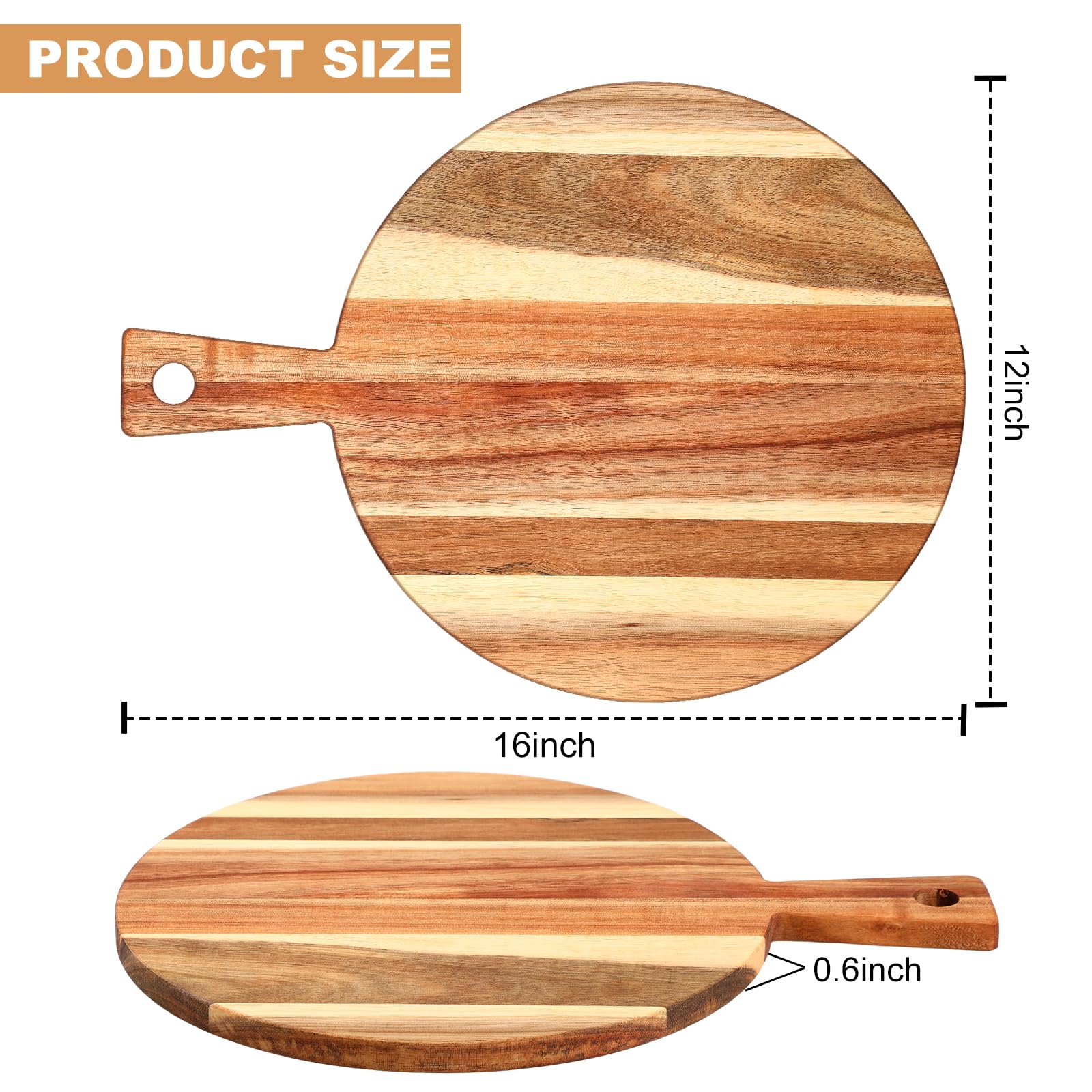 Uiifan 3 Pcs Acacia Wood Cutting Board with Handle Wooden Chopping Board Charcuterie Boards Assorted Size Serving Board Butcher Block Serving Tray for Cheese Pizza, 16 x 12 In, 17 x 7 In, 16  - WoodArtSupply