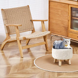 Wimarsbon Pouf Ottoman, 100% Cotton Knitted Boho Footstool, Round Footrest with Non-Skid Wood Legs, Home Décor Handmade Pouffe, Leisure Floor Step Stool for Living Room (Beige) Wimarsbon