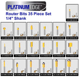 PLATINUMEDGE Router Bits Set, Tungsten Carbide Router Bits Set 1/4 Shank, Router Bit Kit for DIY, Woodworking Project, 35 Piece Set with Premium Aluminum Carry Storage Case PLATINUMEDGE