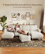 Kidirect 106" Beige U Shaped Couch with Chaises, Corduroy Sectional Couches for Living Room No Tool Assembly, 4 Seats Loveseat Sofa Comfy Sectional Sofas for Living Room Apartment Home 900lb Load Kidirect