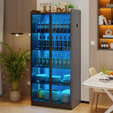 Lvifur Tall Storage Cabinet up to 70", LED Living Room Curio Cabinet with Human Body Induction, 5 Tier Bookcase Display Cabinet with Adjustable Shelves for Office (Black) Lvifur