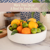 VELOVA Large White Concrete Decorative Bowl with 24 Decorative Balls, Fruit Key Holder Bowls Boho Modern Home Decor Accent for Dining Room Centerpiece Living Room Coffee Table Shelf Entryway Rattan VELOVA