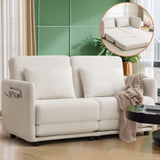 Korser 56.3" W x 74.8" D Small Full Size Pullout Sofa, Futon Sofa Bed with Side Pockets, Convertible Loveseat with Washable Breathable Cover, Living Room Futon Sofa, White Korser