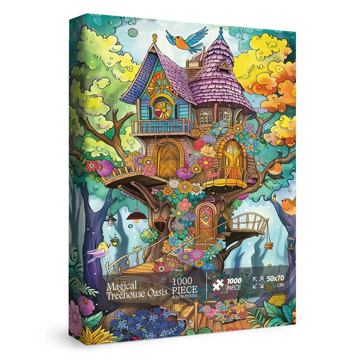 Fantasy Magic Treehouse Puzzles for Adults 1000 Piece, Funny Nature Tree Jigsaw Puzzle, Colorful Plant Flower Puzzle BBOLDIN