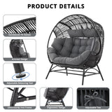 IRONCK 2 Person Egg Chair Outdoor Indoor, Oversized Double Wicker Lounge Chair, Thickened Padded Cushions and Headrests, 680Lbs Egg Loveseat for Patio, Balcony, Living Room, Porch, Gray IRONCK