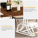 DWVO 70.3" Large Modern Dining Table for 6-8 People, Rectangular Walnut Kitchen Dining Room Table with Thick Tabletop and White Geometric Metal Legs, Farmhouse Wood Dinner Tables DWVO