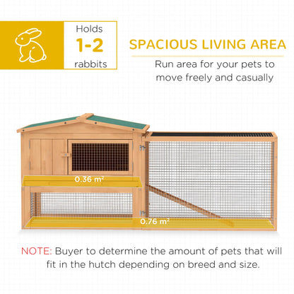 PawHut Rabbit Hutch 2-Story Bunny Cage, Guinea Pig Cage, Small Animal House with Slide Out Tray, for Indoor Outdoor, 61.5" x 23" x 27", Natural