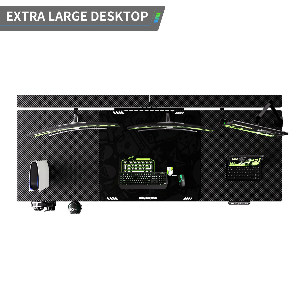 Klobel 71" x 30" Gaming Standing Desk, 4-Leg Electric Height Adjustable, Sit to Stand Desk with LED Light and Locking Wheels, Flip-Top Design, Ergonomic Computer Desk, Carbon Fiber Texture Klobel