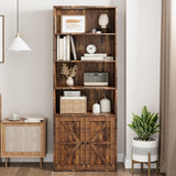 Garveehome Farmhouse Bookcase with Doors 11.8in Depth Display Storage Shelves 71.4in Tall Industrial Bookshelf Wooden 6 Shelf Bookshelves for Bedroom, Living Room, Home Office (Brown) GarveeHome