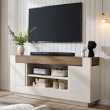 OKD Modern 70" TV Stand, Entertainment Center for TVs Up to 80", Media Console with Large Open Storage & Side Cabinets, Thick Wood Design for Living Room, Antique White OKD