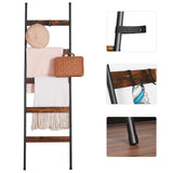 ELYKEN Blanket Ladder for Living Room, Farmhouse 5 -Tier Quilt Holder with 4 Removable Hooks for Bathroom, Wood Towel Rack Display, Wall Anchor Leaning Decorative Stand for Home Decor, Rustic Brown ELYKEN