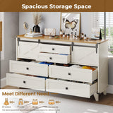 Hasuit Farmhouse 6 Drawers Dresser for Bedroom, Retro Chest of Drawers with Sliding Barn Door, Bedroom Long Storage Dressers Organizer, White Hasuit