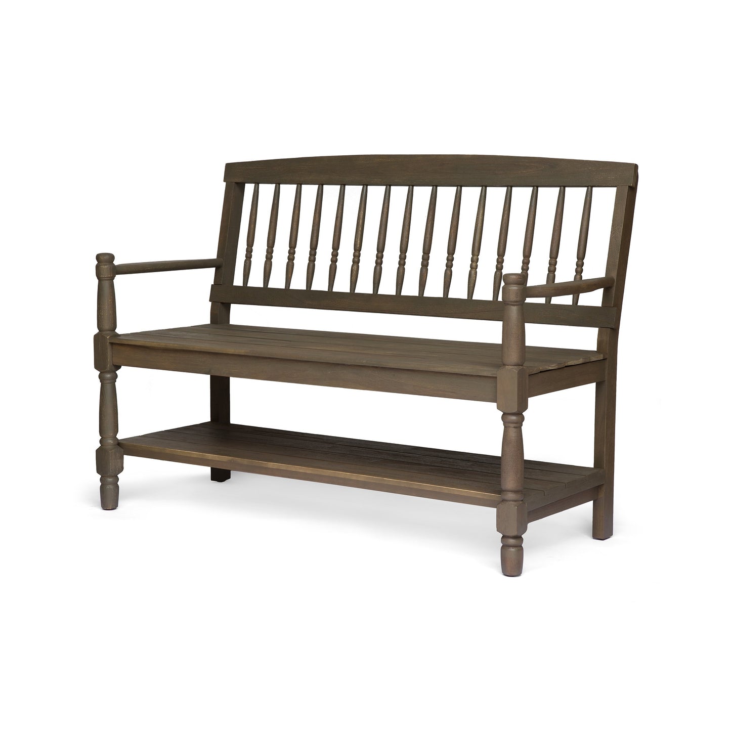 Great Deal Furniture Christopher Knight Home Cody Outdoor Acacia Wood Bench with Shelf, Gray Finish - WoodArtSupply