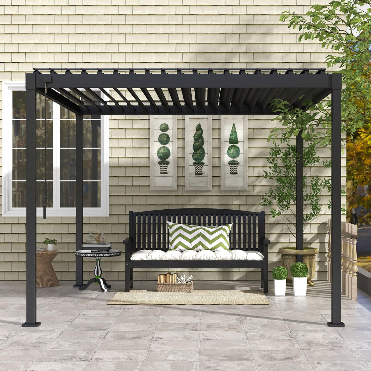 MIRADOR 80S Louvered Pergola 10' x 10', Modern Style with Adjustable Louvers for Outdoor Roof, Garden, Easy Assembly, Durable, Charcoal MIRADOR