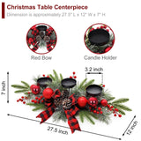 27.5-Inch Christmas Table Centerpiece with Candle Holders, Red Berries, and Pine Cones BAYN