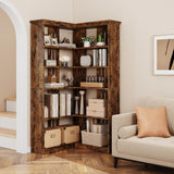 IDEALHOUSE Corner Bookshelf 72.8in Farmhouse Bookcase Large Bookshelf Wood Bookcase Tall 5 Tier Corner Shelf L Shaped Bookshelf Storage Display Rack Living Room Bedroom (Retro, Half Panel) IDEALHOUSE