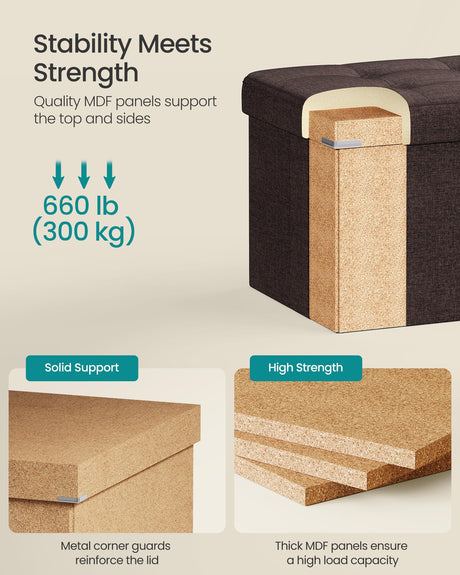 SONGMICS MAZIE Collection - 43 Inches Folding Storage Ottoman Bench, Ottoman Foot Rest, End of Bed Bench, Storage Chest, Load 660 lb, for Living Room, Bedroom, Entryway, Brown ULSF77BR SONGMICS