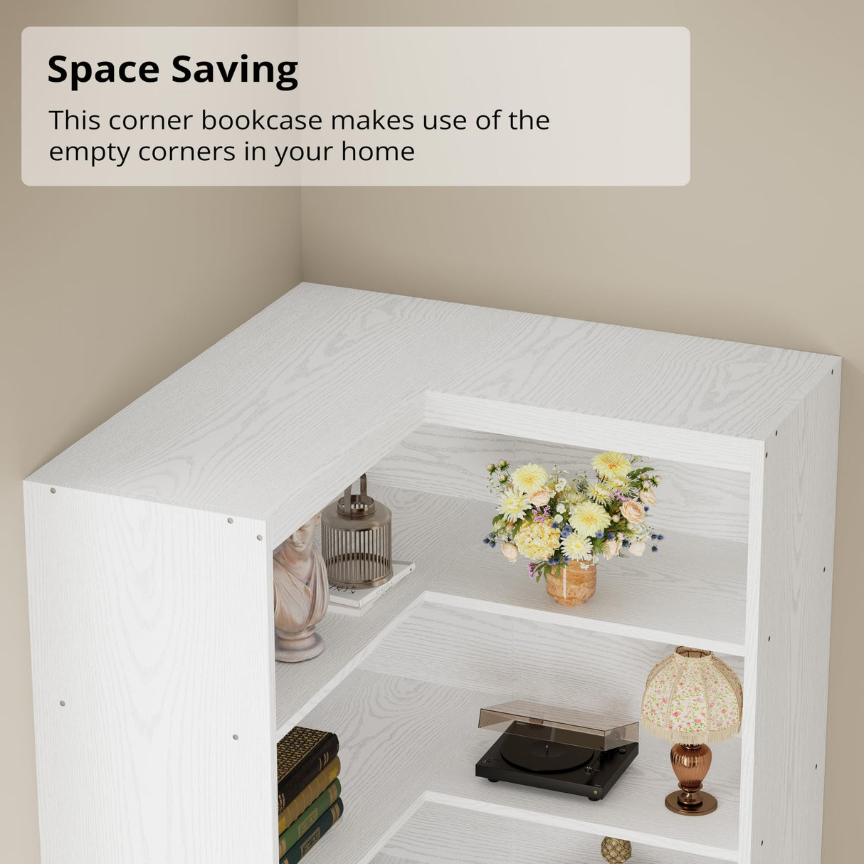 IRONCK Corner Bookshelf with Doors, 6 Tier Bookcase with Storage, Corner Shelf with Cabinet, Large Tall Bookshelf for Living Room, Home Office, Bedroom IRONCK