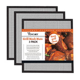 Grill Mesh Mat Set of 3 - Heavy Duty BBQ Non-stick Cooking Sheet Liners Reusable Teflon Barbecue Grilling Net for Outdoor Smoker, Pellet, Gas, Charcoal Grills - 11.8x13.8 VCHOMY