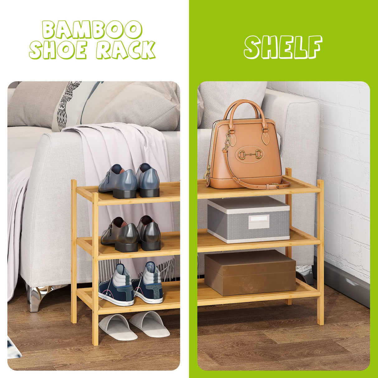BMOSU 3-Tier Bamboo Shoe Rack Premium Stackable Shoe Shelf Storage Organizer for Hallway Closet Living Room Entryway Organizer(Natural) BMOSU