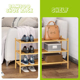 BMOSU 3-Tier Bamboo Shoe Rack Premium Stackable Shoe Shelf Storage Organizer for Hallway Closet Living Room Entryway Organizer(Natural) BMOSU