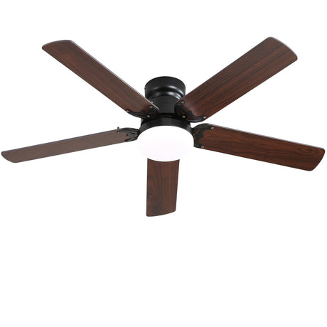 Low Profile Ceiling Fan With Reversible DC Motor, Remote Control, LED Light - Black HouseOfZazla