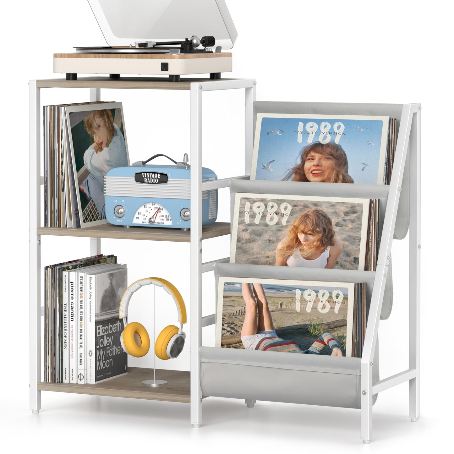 Record Player Stand with Vinyl Storage, Record Player Table with Record Storage 200 Albums, Turntable Stand with Record Holder Vinyl Display Shelf, Record Cabinet Media Stereo