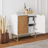 Nathan James Wood Accent Modern Free Standing Buffet Sideboard Hallway, Entryway, Dining Living Room, 1 Storage Cabinet, Enloe - White/Gold Nathan James