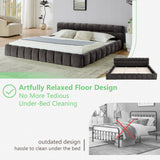 Olodumare King Grounded Bed Frame with Headboard, Cute Puff Grid Pattern Chenille Upholstered Platform Floor Bed with Sturdy Slats, No Box Spring Needed, Easy Assembly, Charcoal Grey Olodumare