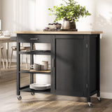 BELLEZE Modern Rolling Kitchen Island Utility Cart with a Drawer, Storage Cabinet, Handle Towel Rack, Rubber Wood Top, and Caster Wheels - Sonoma (Black) BELLEZE