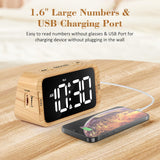 Odokee Digital Dual Alarm Clock for Bedroom, 0-100% Dimmer, Weekday/Weekend Mode, Easy to Set, USB Charger, Adjustable Alarm Volume with 5 Alarm Sounds, Snooze, 12/24Hr, Battery Backup (Wood Grain) Odokee