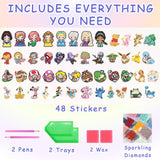 KOJEFCV 48 Pcs Cartoon Diamond Art Painting Sticker Kits for Kids-Cartoon Diamond Gem Stickers Kit,5D Gem Art Stickers Mosaic for Kids Gift for Boys Girls 4-8-10-12 Years Old KOJEFCV