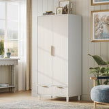 VINGLI Fluted Wardrobe Closet Armoire with Doors And Drawers, White Wardrobe Cabinet with Hanging Rack, Bedroom Closet Wood, Free Standing Armoire with Shelf and Solid Wood Legs, 31.5"W*19.7"D*69.3"H VINGLI