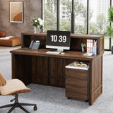 Tribesigns Reception Desk with Counter, 57-Inch Rustic Front Receptionist Table, Boho Welcome Desk Checkout Counter for Office, Retail, Lobby, Beauty Salon (Brown) Tribesigns