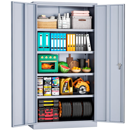 Superday Metal Storage Cabinet 71"×32"×16", Tall Storage Cabinet with 2 Doors and 4 Shelves, Large Metal Steel Utility Cabinet for Home Office, Garage, File Bathroom Pantry (Grey) Superday