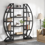 LITTLE TREE Half-Moon Shaped Bookshelf, Oval Triple Wide 5 Tiers Etagere Bookcases, Industrial Display Shelves for Living Room LITTLE TREE