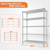 REIBII 5 Tier Wire Shelving,Storage Shelves Metal Shelves for Storage Loads 1200LBS,Adjustable Garage Shelving Heavy Duty Metal Shelving Storage Rack for Pantry Kitchen,71''HX35.5''WX14''D,Chrome REIBII