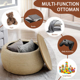 Chorlenimi Ottoman with Storage Round Footstool Stool Small Ottoman with Storage Foldable Ottomans Foot Rest Footstool Bench Wooden Lid for Living Room(Natural, 25'') Chorlenimi