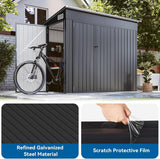 BinpLax 8'x4' Shed Galvanized Steel Storage Sheds with Triple Doors Weatherproof Outdoor Utility Sheds, Dual Lock Lean to Shed with Sloped Roof for Mower, Bike, Generator, Garden Tools (Black) BinpLax